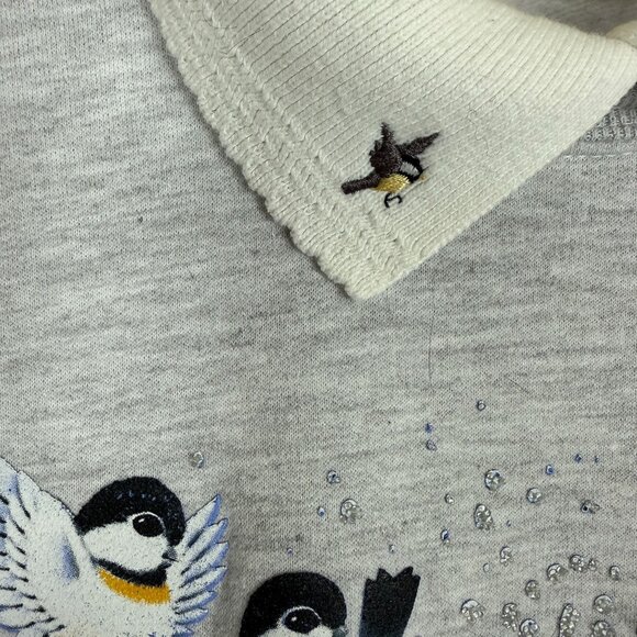 Vtg 90s Morning Sun 3X Collared Sweatshirt Textured Graphic Birds at Birdbath - Picture 3 of 11